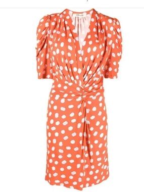 Diane Von Furstenburg Duncan Dress Paint Dots Burnt Orange NWT XXS